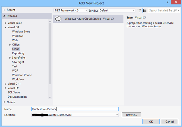 Create Windows Azure cloud service