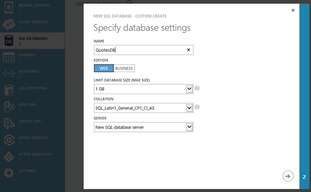 Create Azure Database