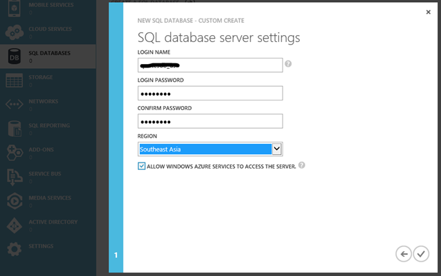 Set Azure DB credentials