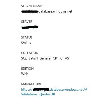 Azure DB URLS/Settings