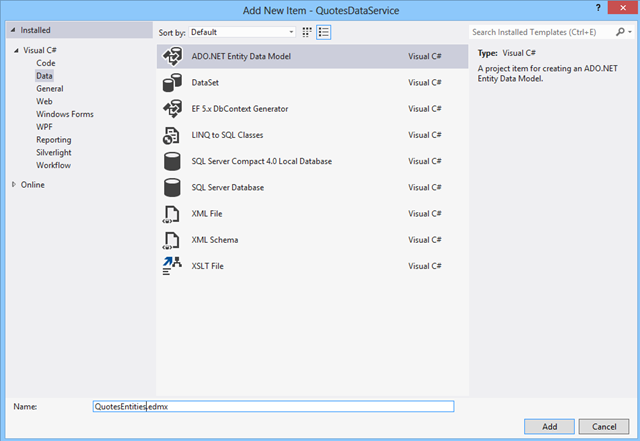 Add Entity Data Model