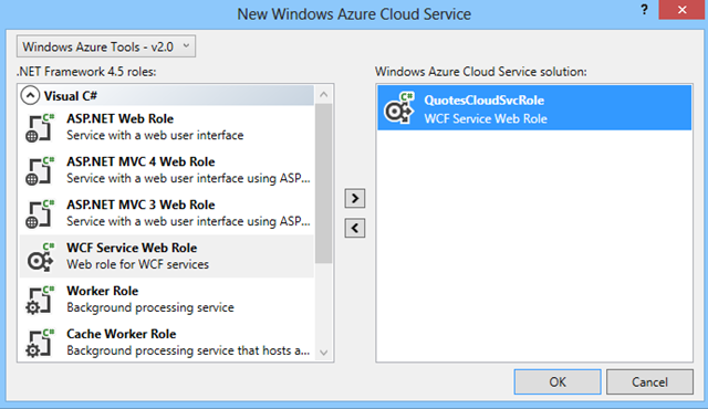 Create Windows Azure service role
