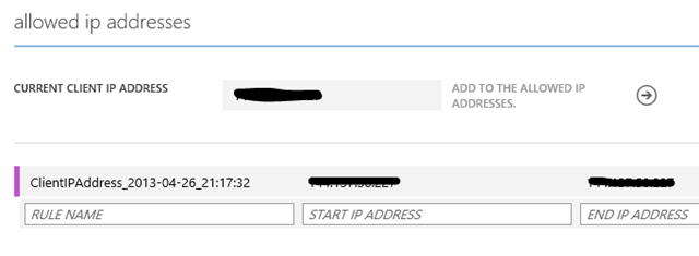 Allow Azure DB client IP addresses