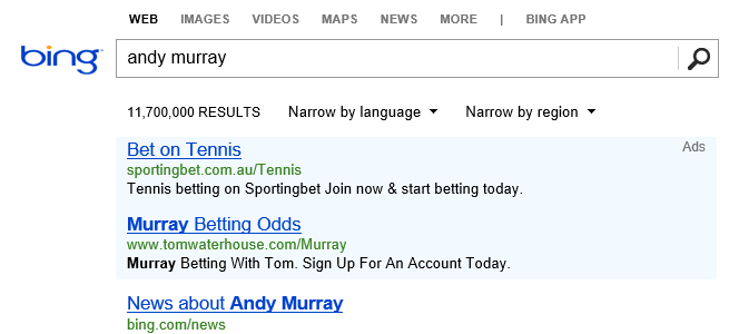 Bing Tennis Results